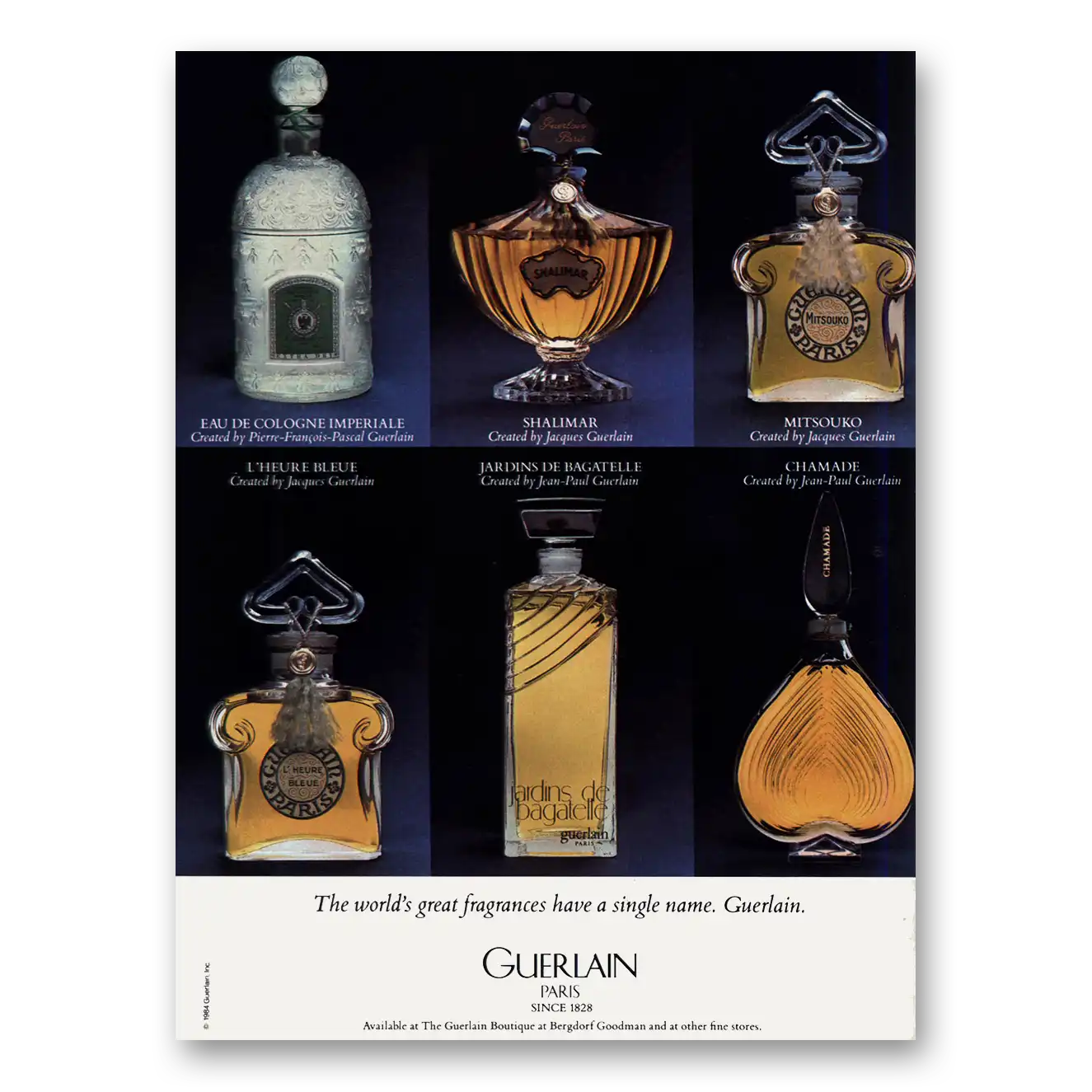 1984 Guerlain Perfumes Worlds Great Fragrances Single Name Vintage Magazine Print Ad