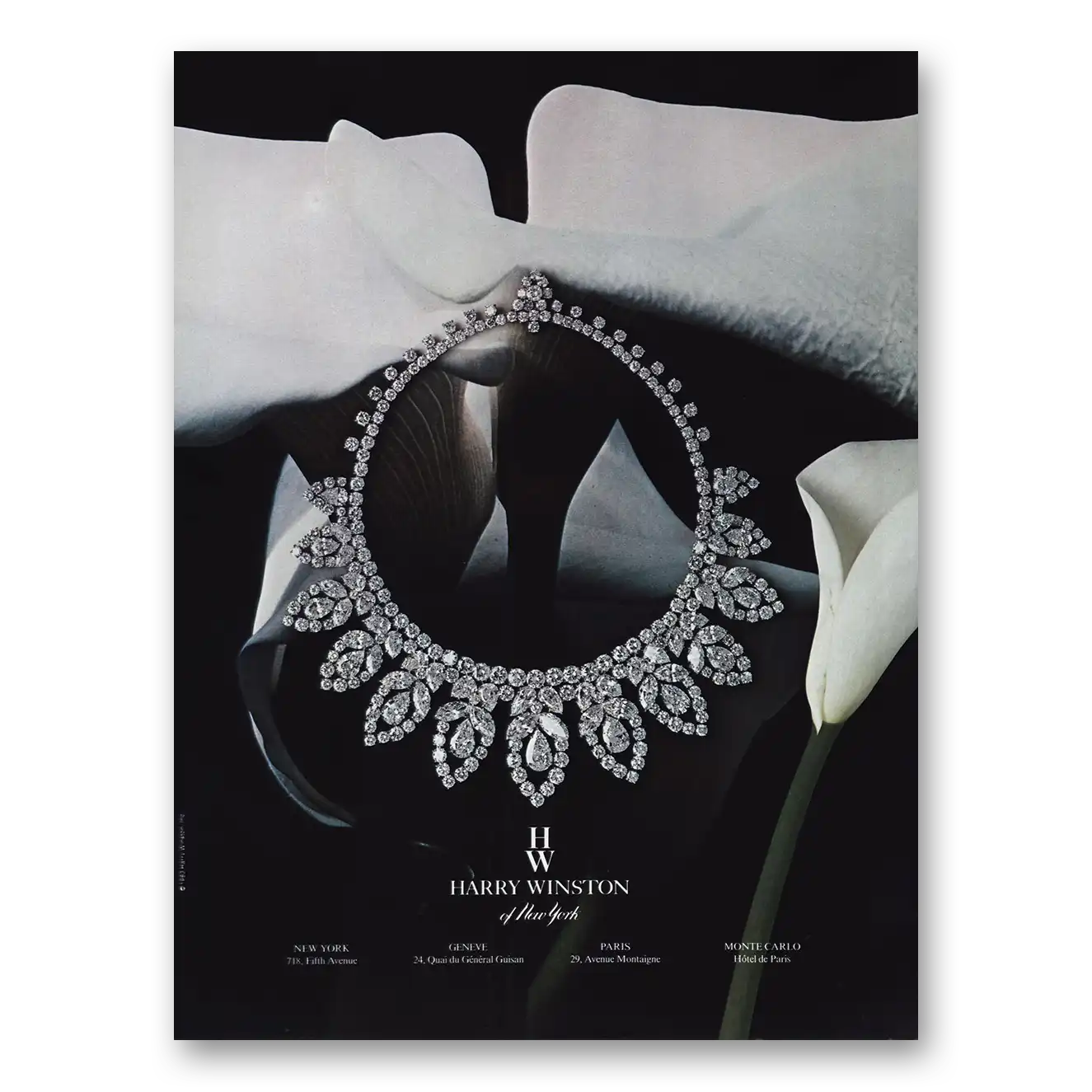 1984 Harry Winston Jewelry Diamond Necklace Paris Vintage Magazine Print Ad