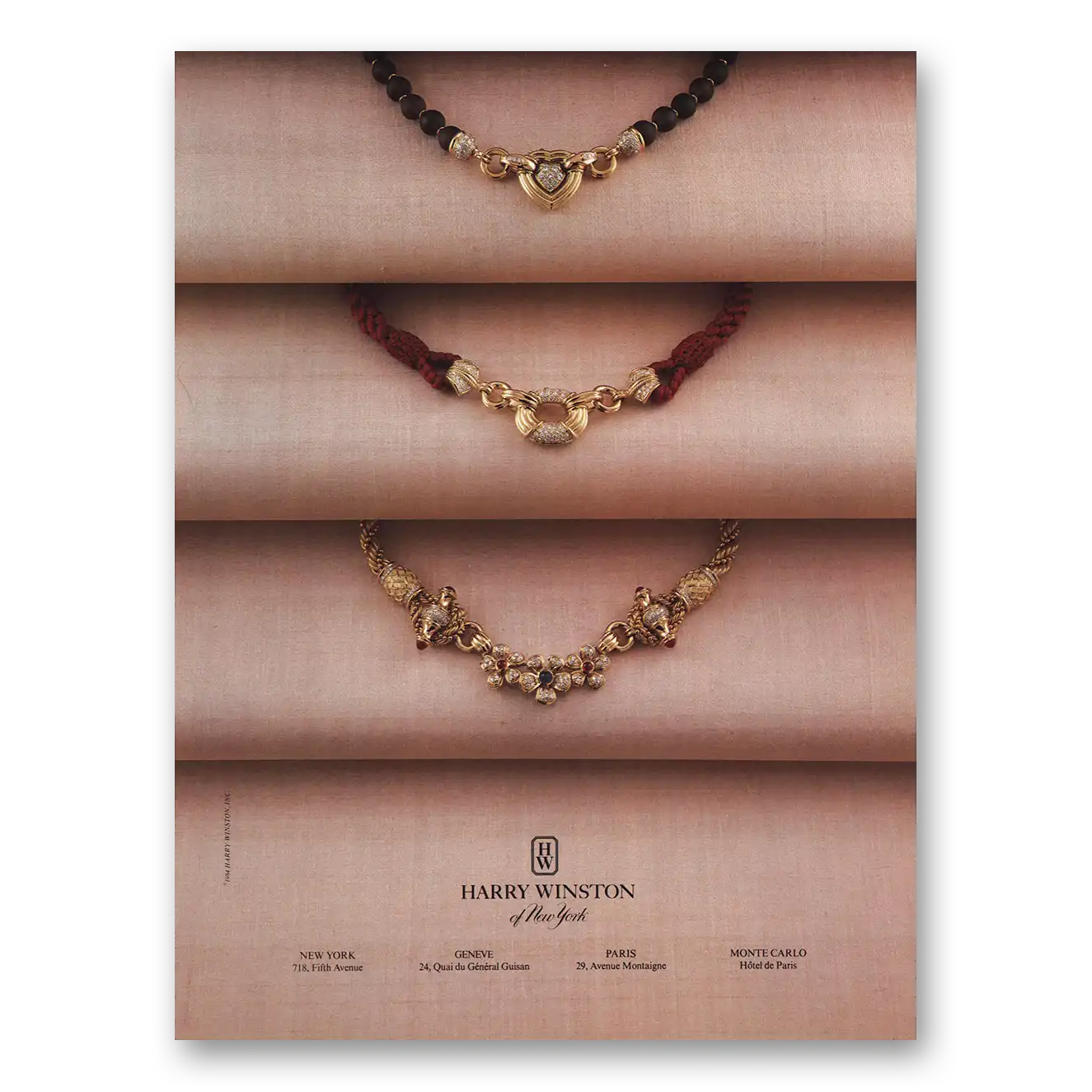 1984 Harry Winston Jewelry Necklaces New York Vintage Magazine Print Ad