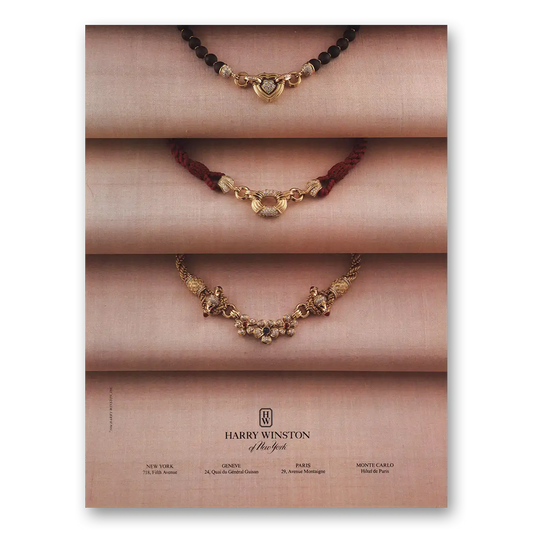 1984 Harry Winston Jewelry Necklaces New York Vintage Magazine Print Ad