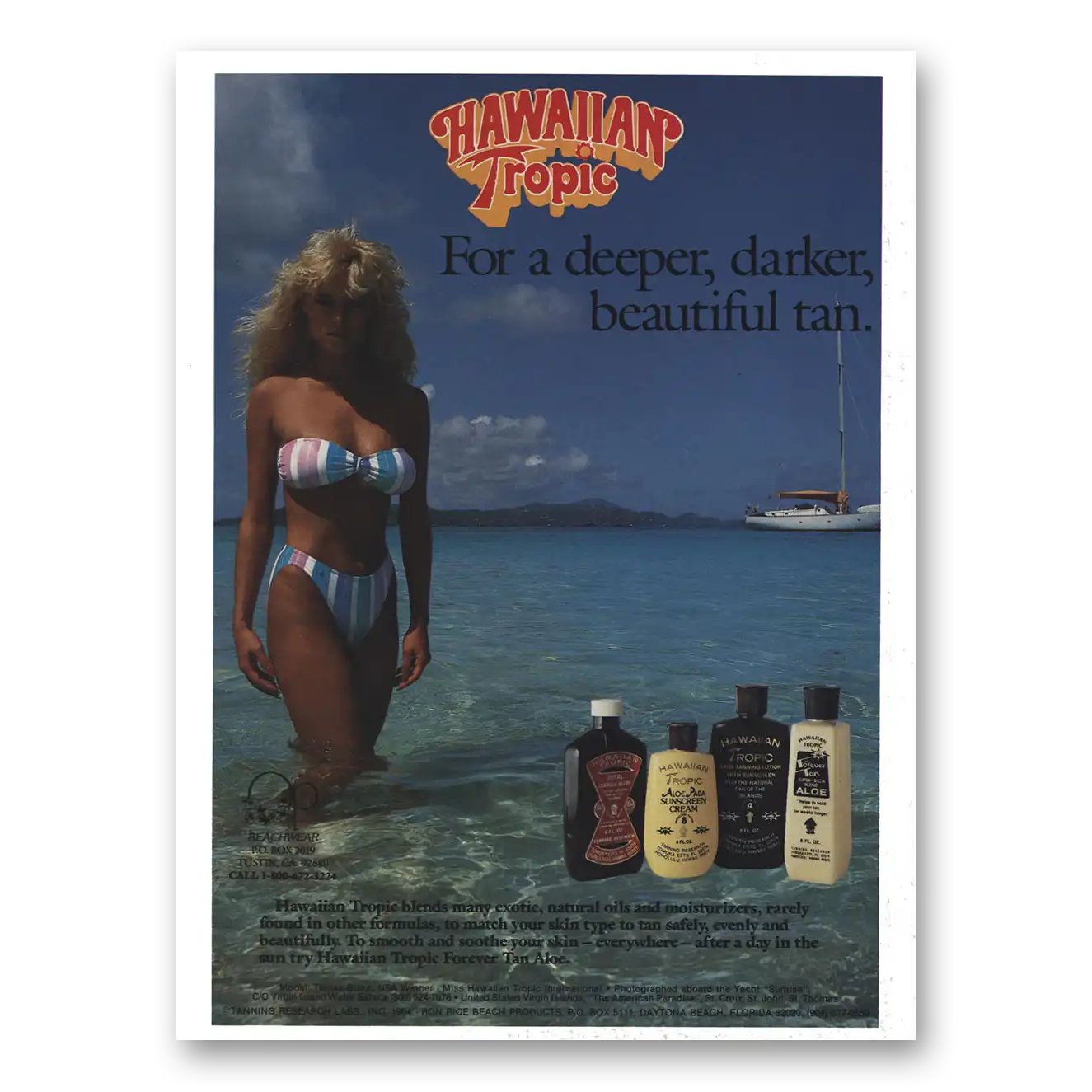 1984 Hawaiian Tropic Deeper Darker Beautiful Tan Vintage Magazine Print Ad