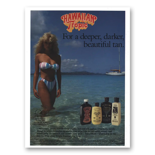 1984 Hawaiian Tropic Deeper Darker Beautiful Tan Vintage Magazine Print Ad