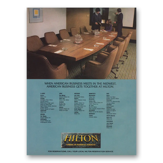 1984 Hilton Hotels Business Meets in the Midwest Vintage Magazine Print Ad