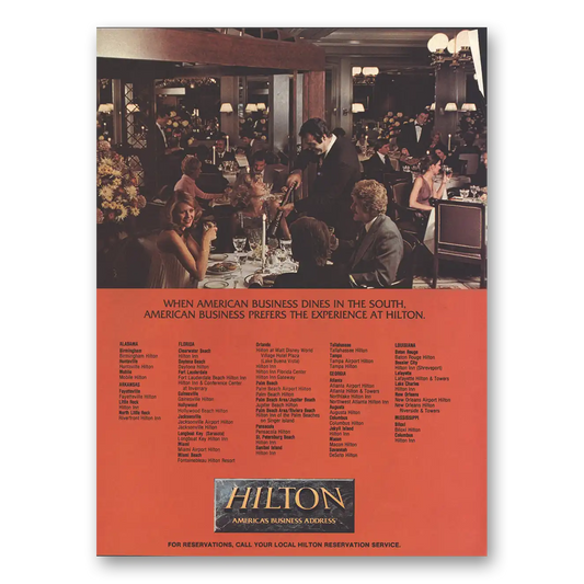 1984 Hilton Hotels Business Dines in the South Vintage Magazine Print Ad