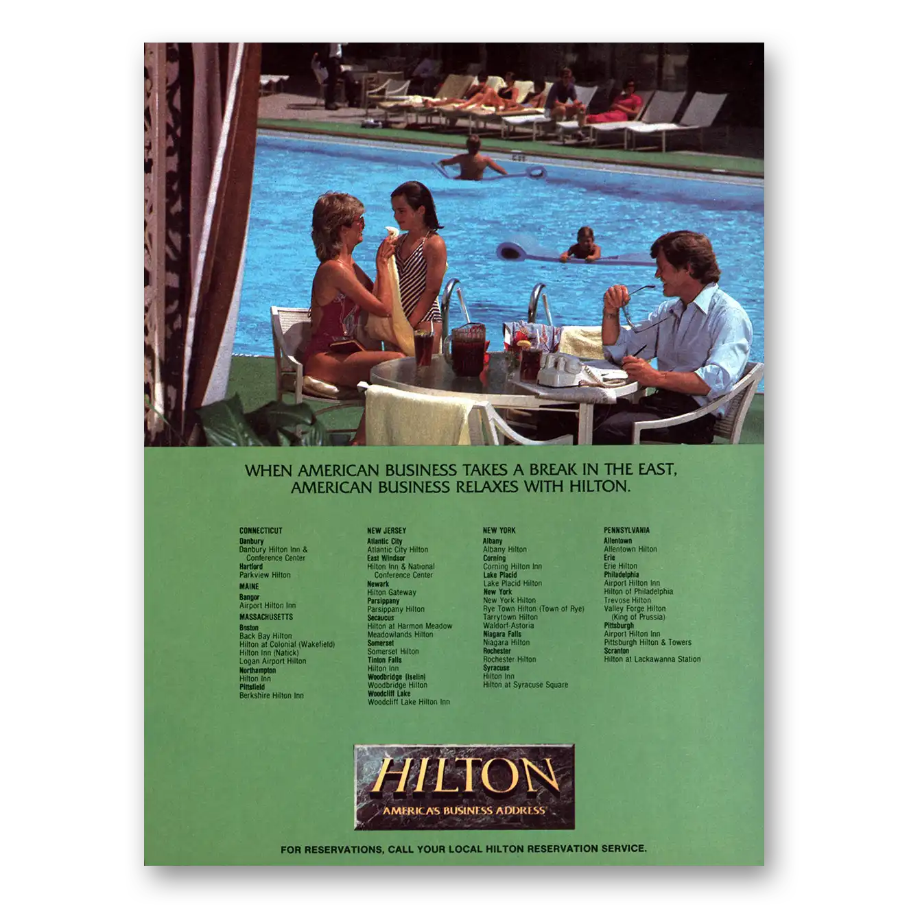 1984 Hilton Hotels Takes a Break In the East Vintage Magazine Print Ad