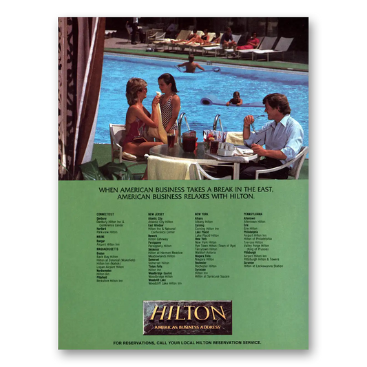 1984 Hilton Hotels Takes a Break In the East Vintage Magazine Print Ad