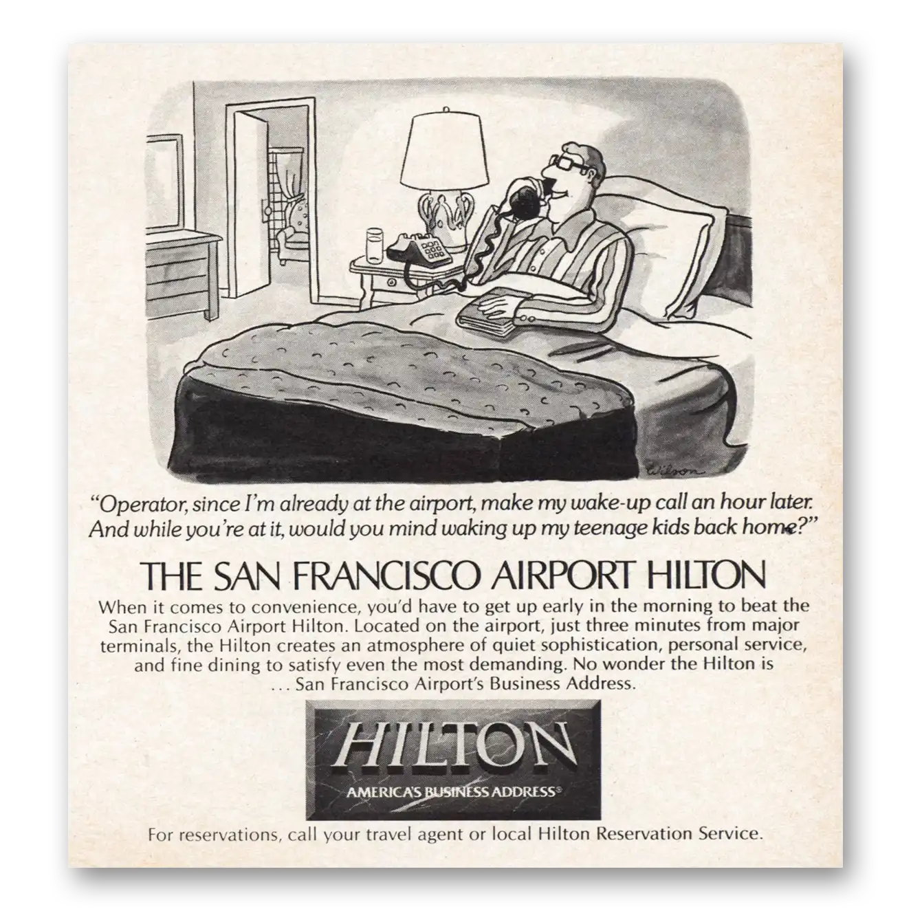 1984 Hilton Hotels Operator Vintage Magazine Print Ad