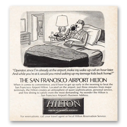 1984 Hilton Hotels Operator Vintage Magazine Print Ad