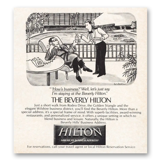 1984 Beverly Hilton Hows Business Vintage Magazine Print Ad