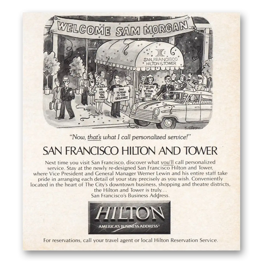 1984 San Francisco Hilton Welcome Sam Morgan Vintage Magazine Print Ad