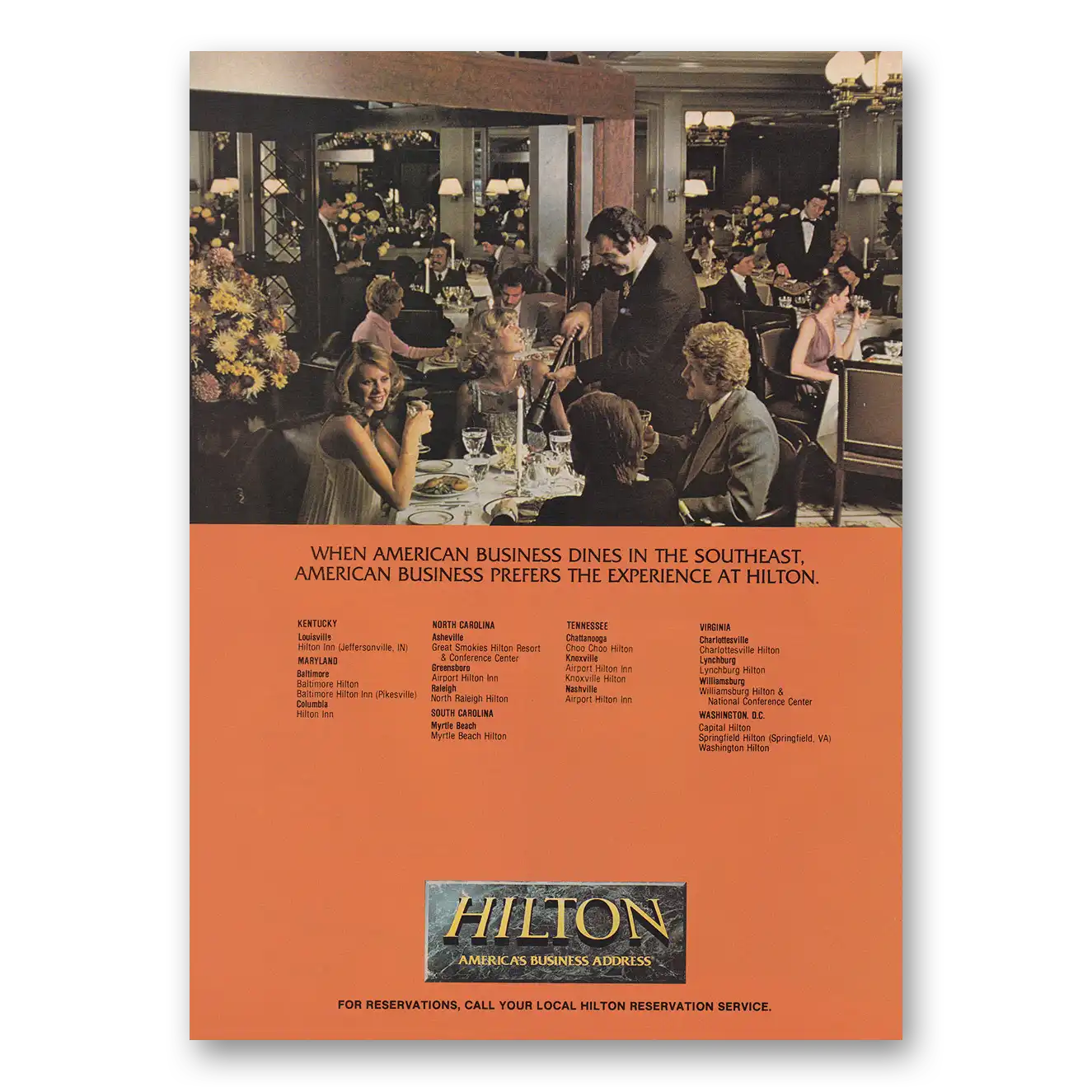 1984 Hilton Hotels Dines in the Southeast Vintage Magazine Print Ad