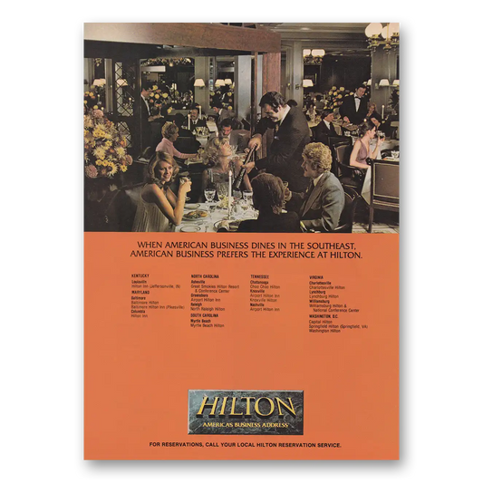 1984 Hilton Hotels Dines in the Southeast Vintage Magazine Print Ad