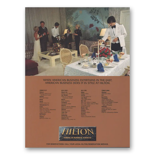 1984 Hilton Hotels Entertains in the East Vintage Magazine Print Ad