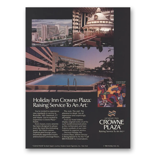 1984 Holiday Inn Crowne Plaza Raising Service to an Art Vintage Magazine Print Ad