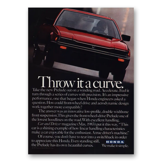 1984 Honda Civic Throw It Curve Vintage Magazine Print Ad