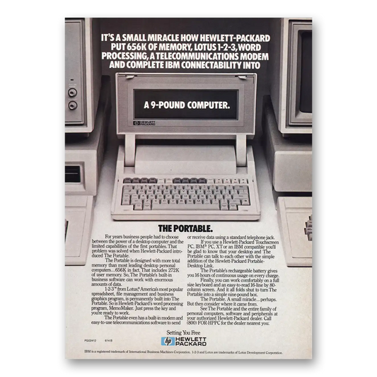 1984 Hewlett Packard Portable 9 Pound Computer Vintage Magazine Print Ad