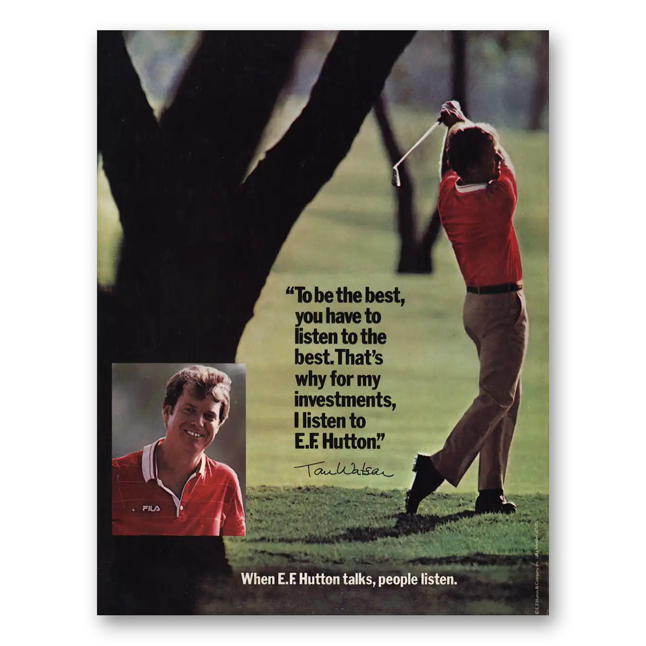 1984 EF Hutton To Be the Best Tom Watson Vintage Magazine Print Ad