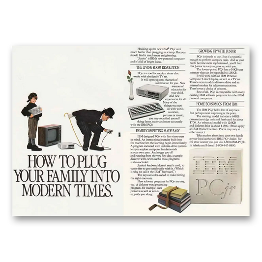 1984 IBM Computers Plug Your Family Into Modern Times Vintage Magazine Print Ad