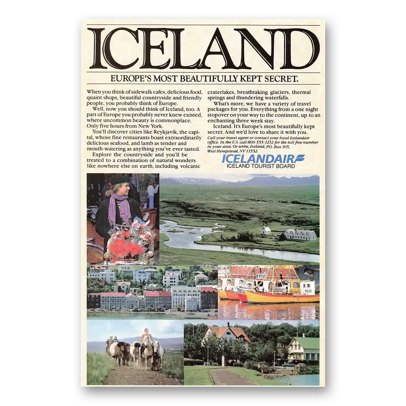 1984 Icelandair Europe's Most Beautifully Kept Secret Vintage Magazine Print Ad