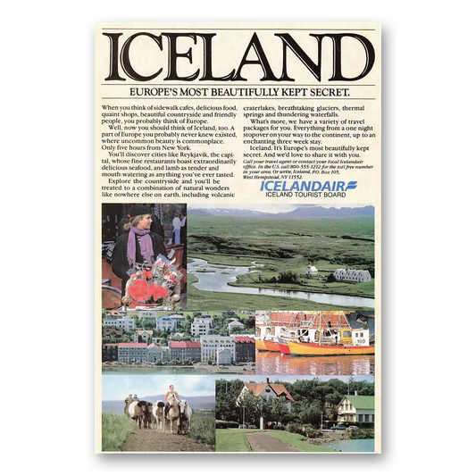 1984 Icelandair Europe's Most Beautifully Kept Secret Vintage Magazine Print Ad