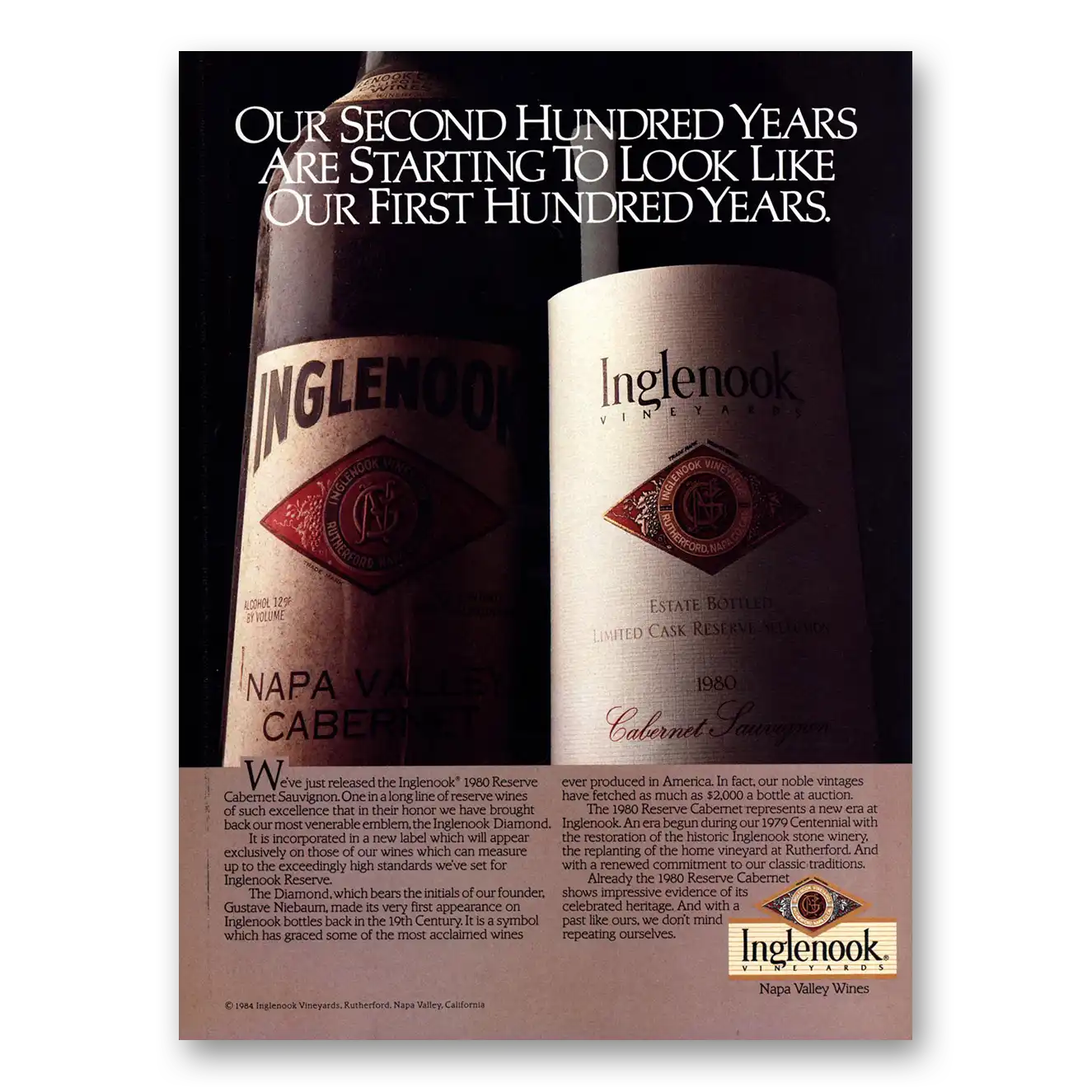 1984 Inglenook Wine Second Hundred Years Vintage Magazine Print Ad