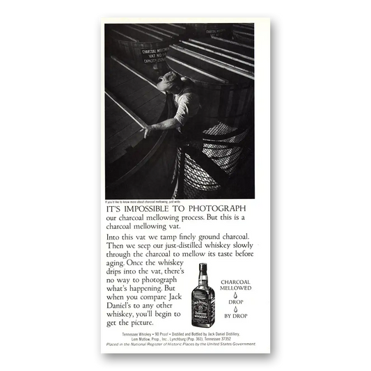 1984 Jack Daniels Impossible to Photograph Our Charcoal Mellowing Process Vintage Magazine Print Ad