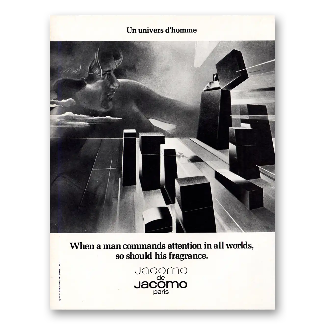 1984 Jacomo Un Univers dHomme Vintage Magazine Print Ad