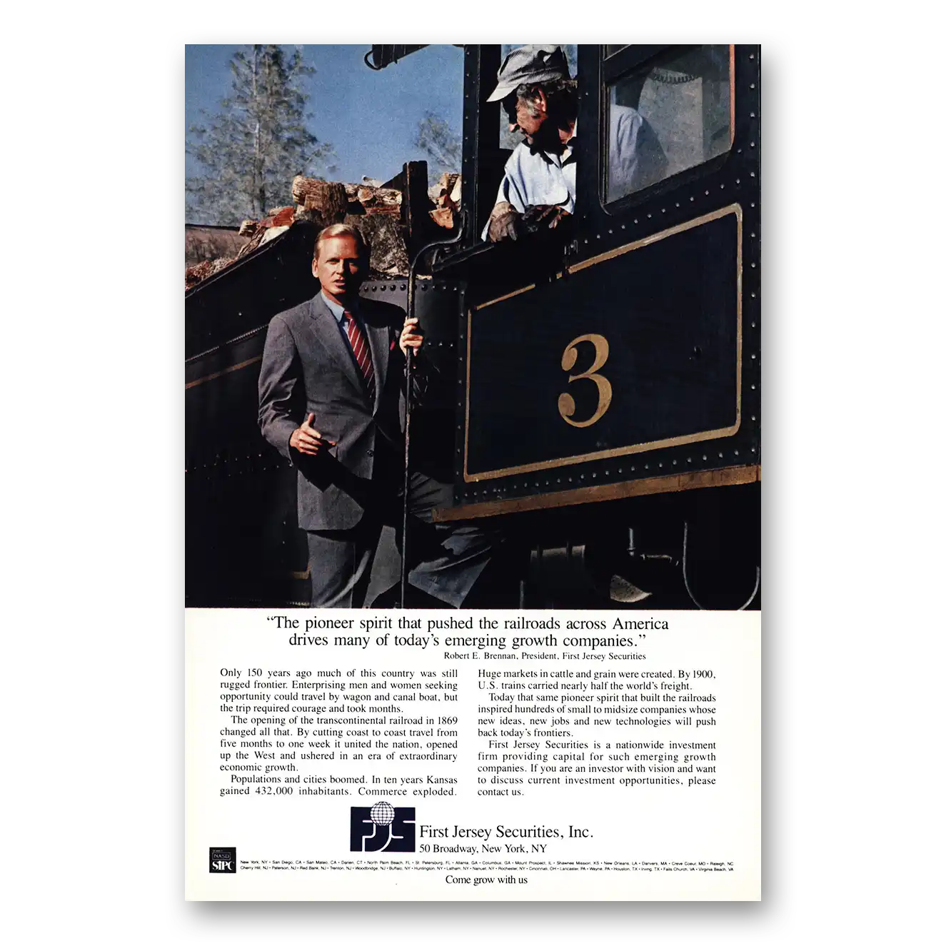 1984 First Jersey Securities Pioneer Spirit Pushed Railroads Vintage Magazine Print Ad