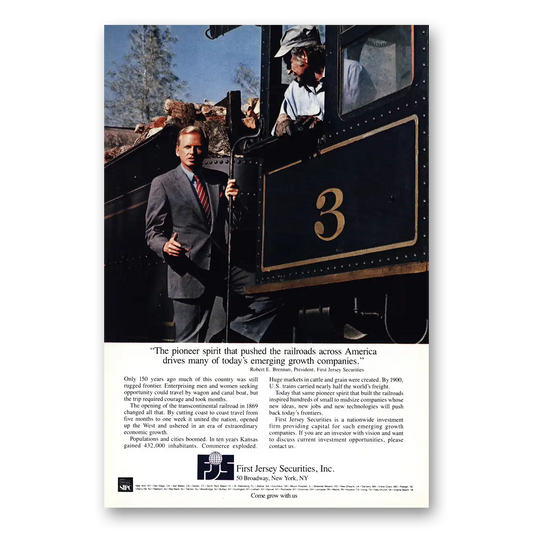 1984 First Jersey Securities Pioneer Spirit Pushed Railroads Vintage Magazine Print Ad