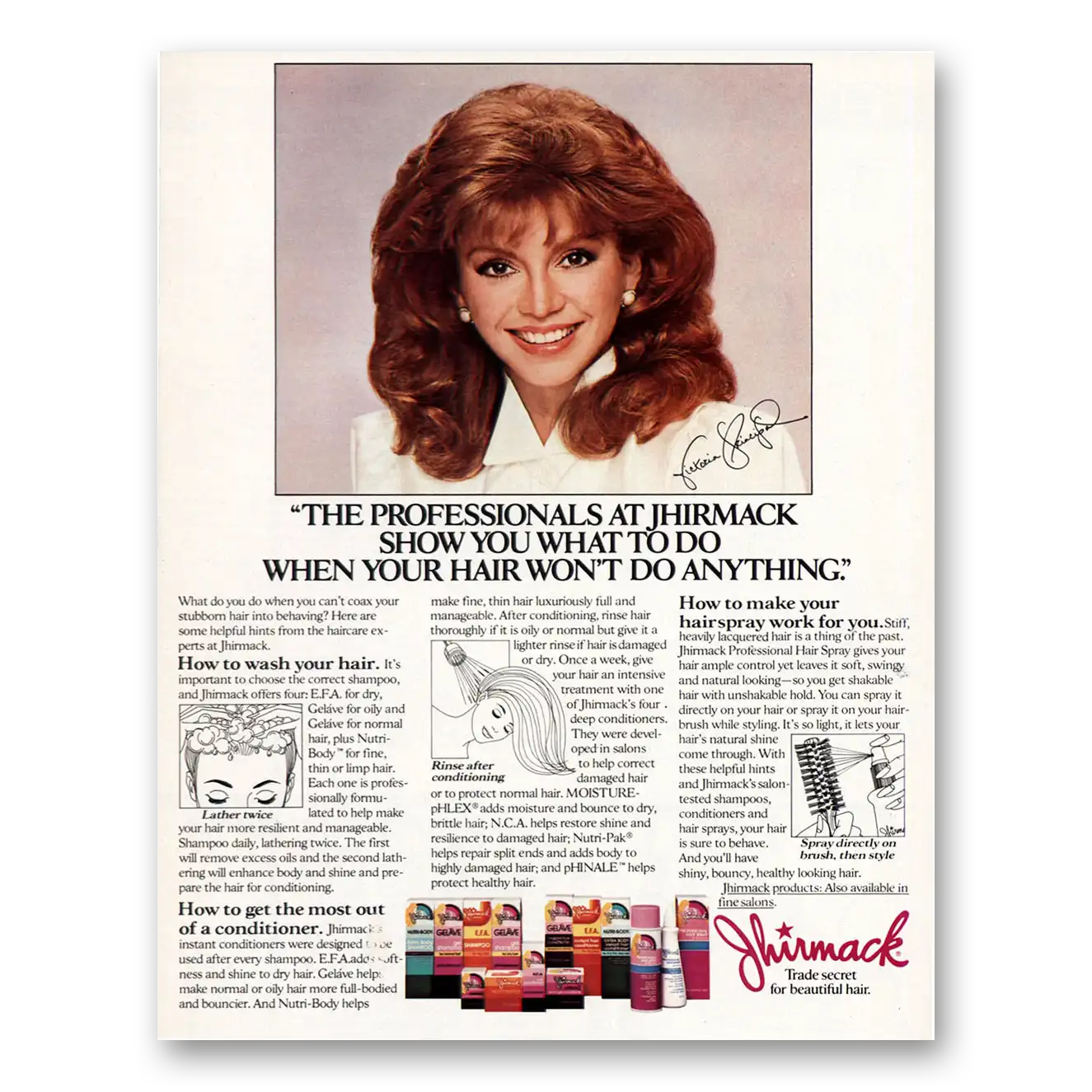 1984 Jhirmack Shampoo Victoria Principal When Your Hair Wont Do Anything Vintage Magazine Print Ad