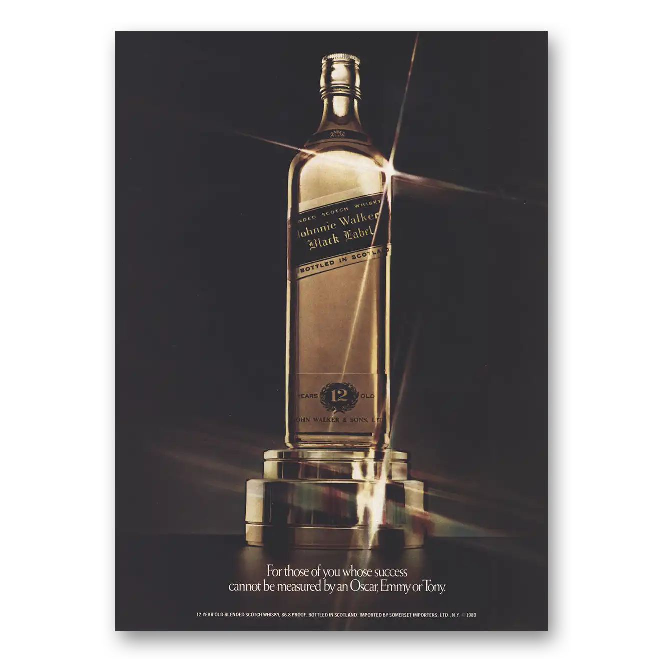 1984 Johnnie Walker Black Label Oscar Emmy or Tony Vintage Magazine Print Ad