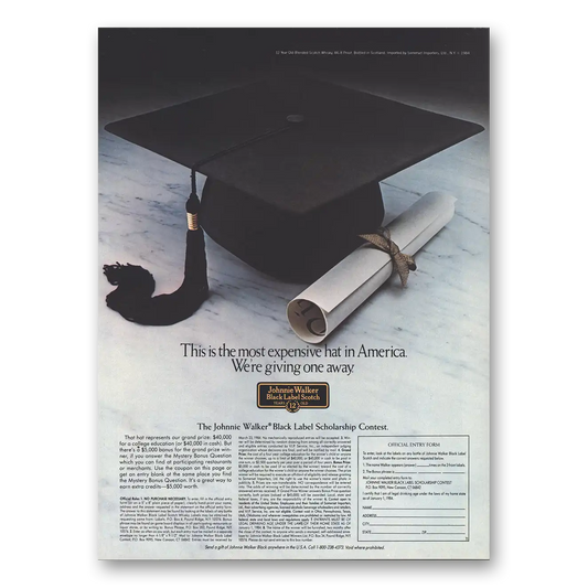 1984 Johnnie Walker Black Label Most Expensive Hat in America Vintage Magazine Print Ad