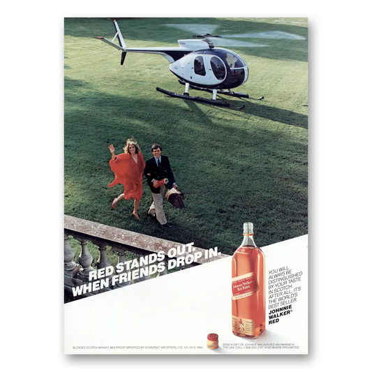 1984 Johnnie Walker Red Label When Friends Drop In Helicopter Vintage Magazine Print Ad