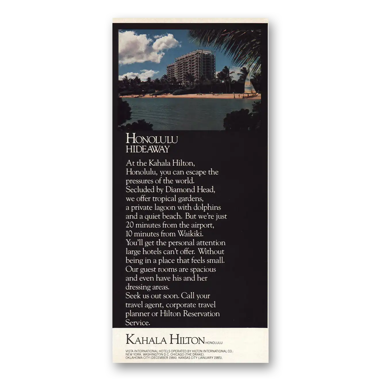 1984 Kahala Hilton Honolulu Hideaway Vintage Magazine Print Ad