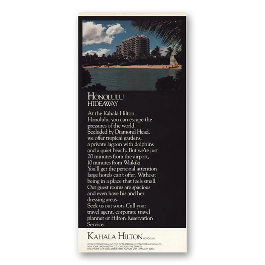 1984 Kahala Hilton Honolulu Hideaway Vintage Magazine Print Ad