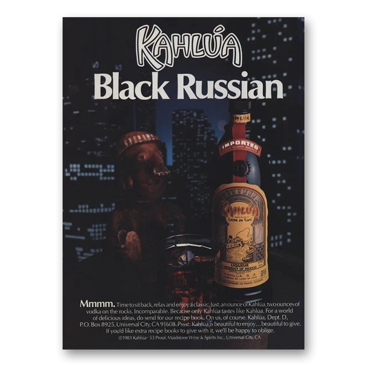 1984 Kahlua Black Russian Mmm Time to Sit Back and Relax Vintage Magazine Print Ad