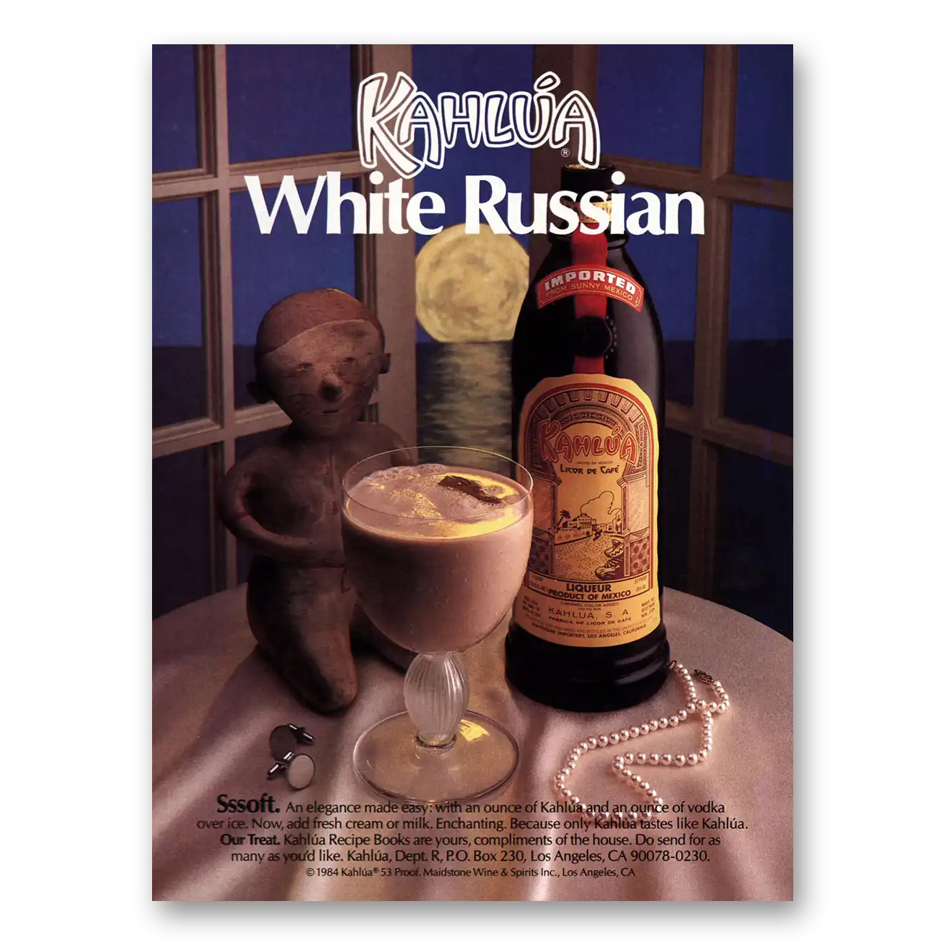 1984 Kahlua White Russian Sssoft Vintage Magazine Print Ad