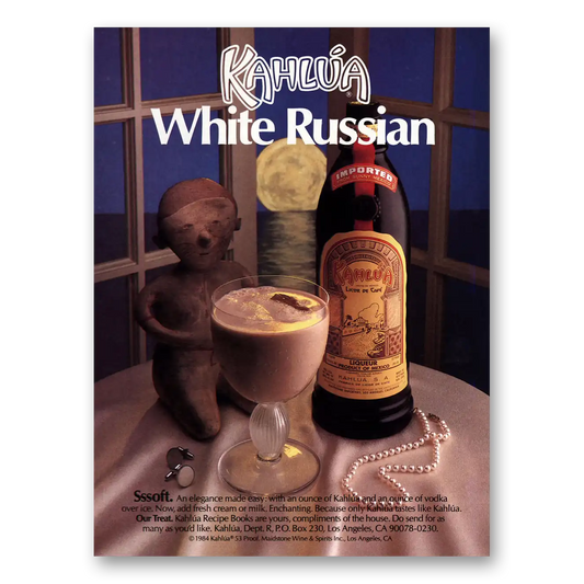 1984 Kahlua White Russian Sssoft Vintage Magazine Print Ad