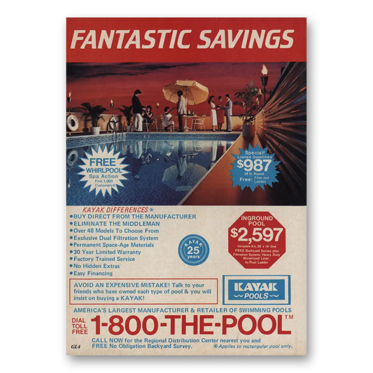 1984 Kayak Pools Fantastic Savings Vintage Magazine Print Ad