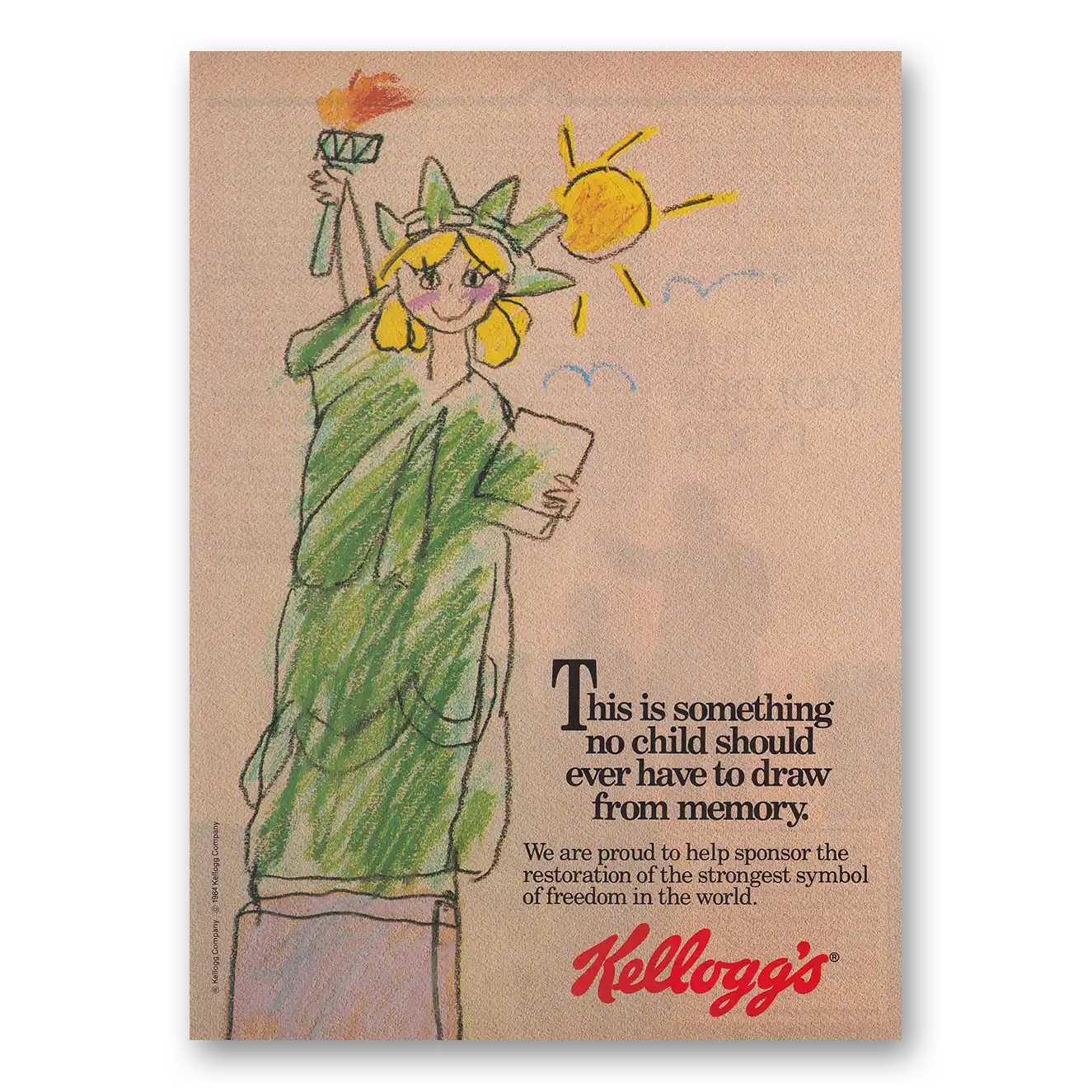 1984 Kelloggs Cereals No Child Should Ever Have to Draw From Memory Vintage Magazine Print Ad