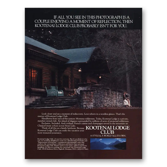 1984 Kootenai Lodge Club Moment of Reflection Vintage Magazine Print Ad