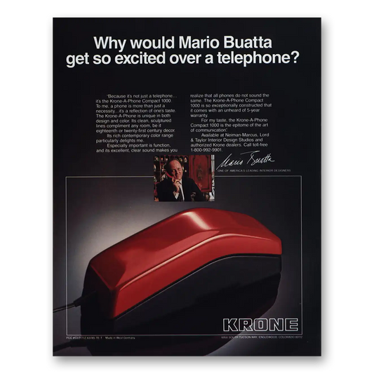 1984 Krone Telephone Mario Buatta Get So Excited Vintage Magazine Print Ad