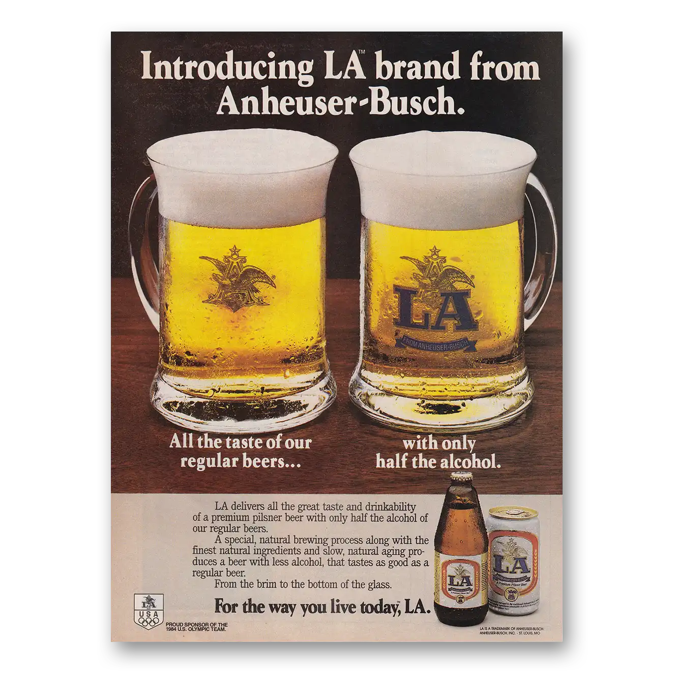 1984 LA Beer Half the Alcohol Vintage Magazine Print Ad