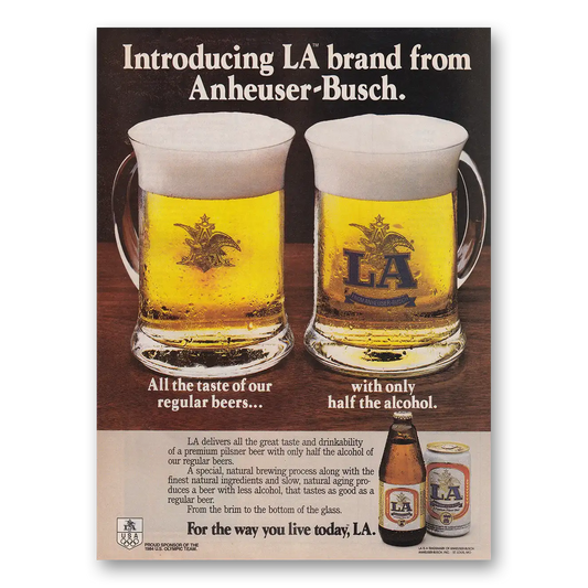 1984 LA Beer Half the Alcohol Vintage Magazine Print Ad