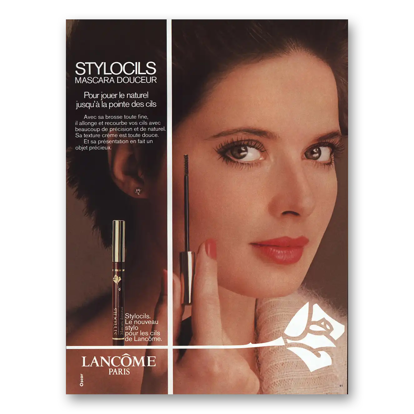 1984 Lancome Cosmetics Stylocils Mascara Douceur French Vintage Magazine Print Ad