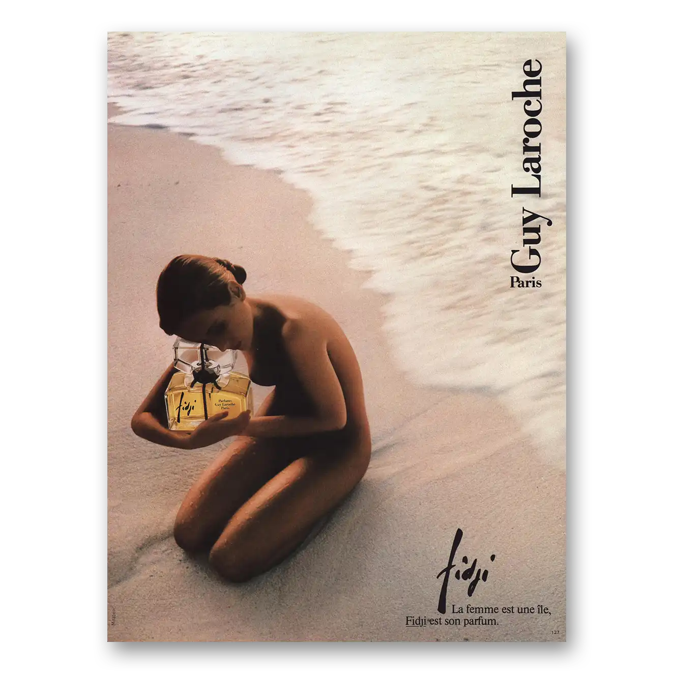 1984 Guy Laroche Perfume Fidgi La Femme Est Une Ile French Vintage Magazine Print Ad