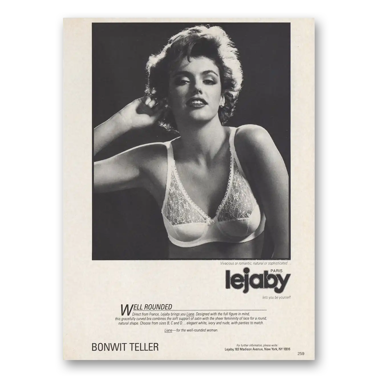 1984 Lejaby Undergarments Vivacious or Romantic Well Rounded Vintage Magazine Print Ad