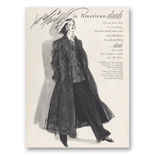 1984 Lord & Taylor Big Tweed Polo Coat Calvin Klein Vintage Magazine Print Ad