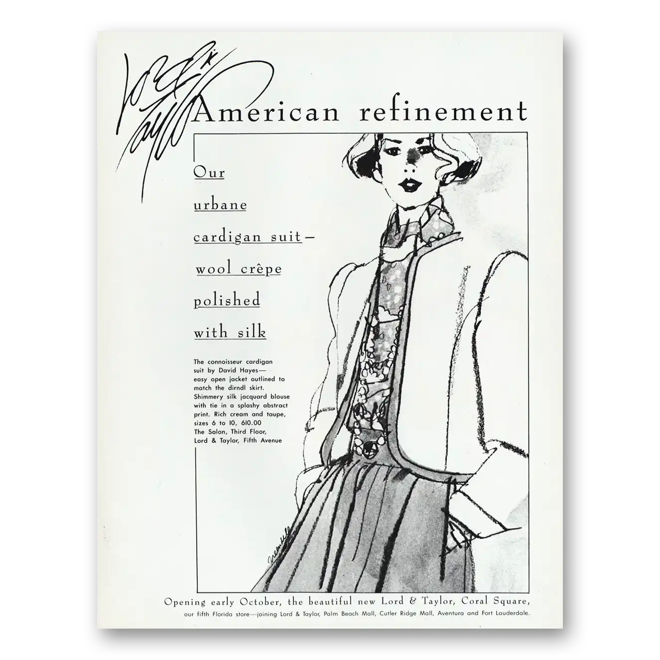 1984 Lord & Taylor Urbane Cardigan Suit Vintage Magazine Print Ad