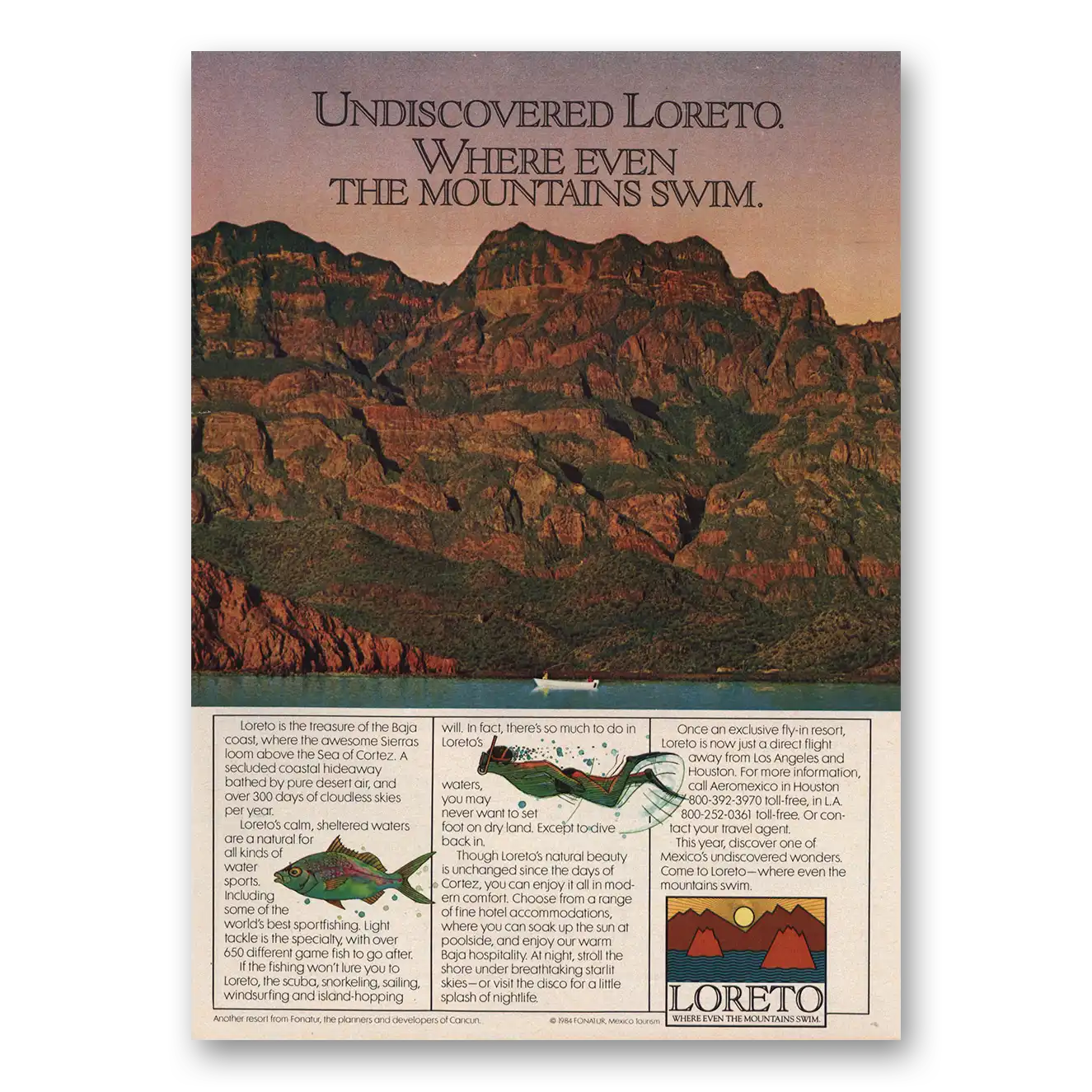 1984 Mexico Undiscovered Even Mountains Swim Vintage Magazine Print Ad